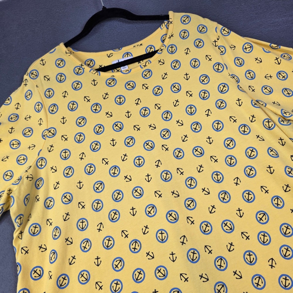 Denim & Company T-Shirt Womens 2X Yellow Anchor Print Short Sleeve Cruise Tee